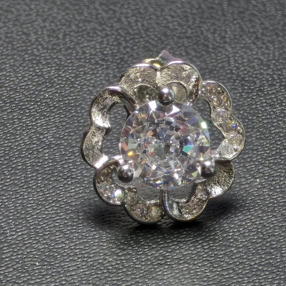Sparkling‎ Silver Flower Stud Earrings With Cubic Zirconia (NWOT)